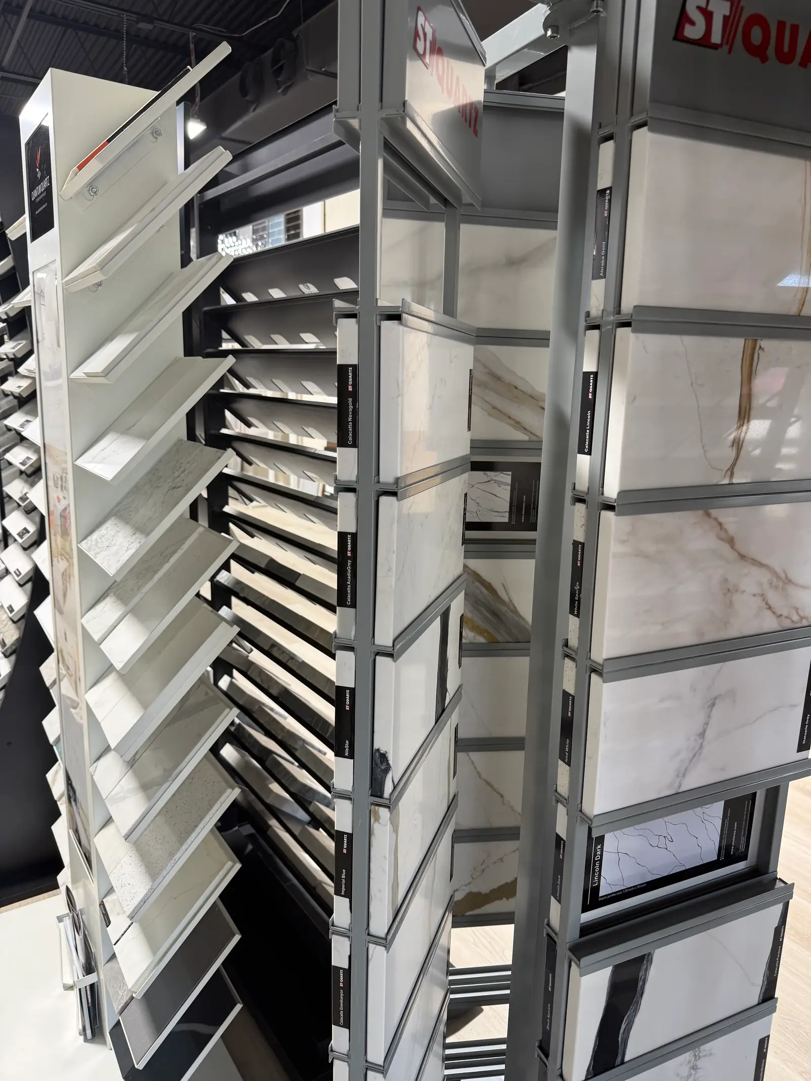 Tower of quartz countertop samples