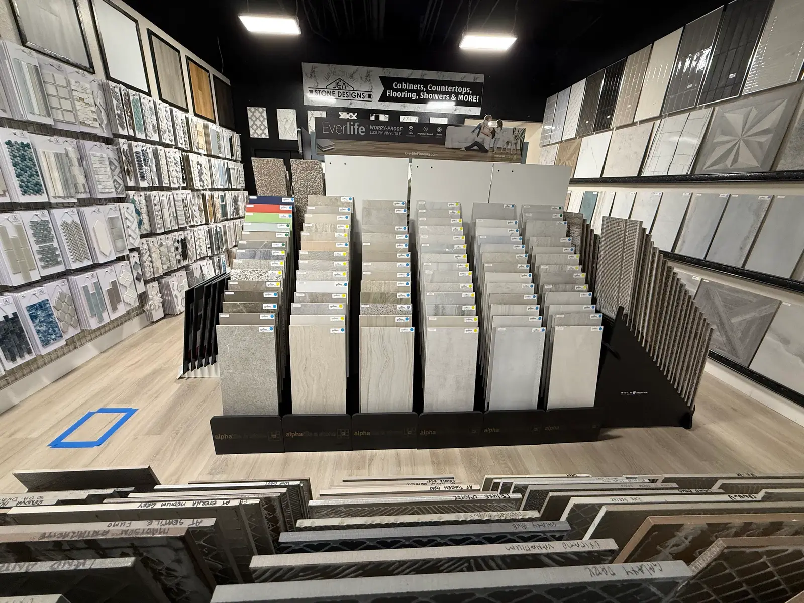 Rows of tile sample racks