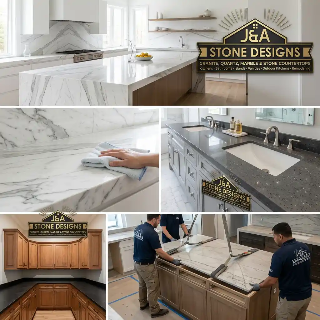 J&A Stone Designs installing a marble countertop in a Polk County kitchen